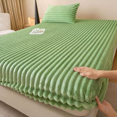 3pcs Corduroy Mattress Protector Set in sage green