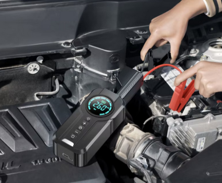 SmartStar Jump Starter in use - jump starting a car battery with cables