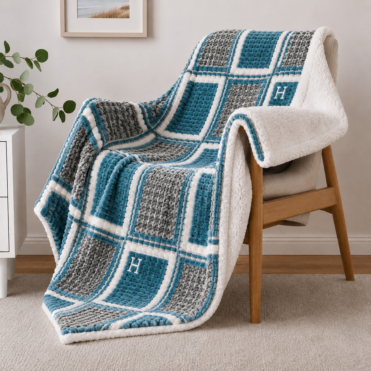 Sherpa-Backed Fleece Throw Blanket 200x230cm