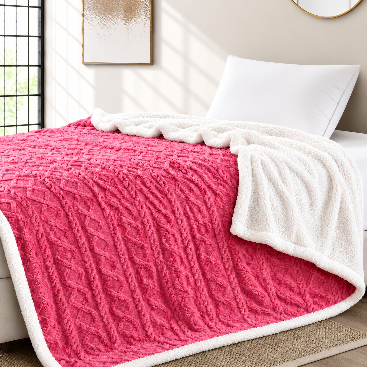 Geometric Sherpa-Backed Fleece Throw Blanket 180x200cm