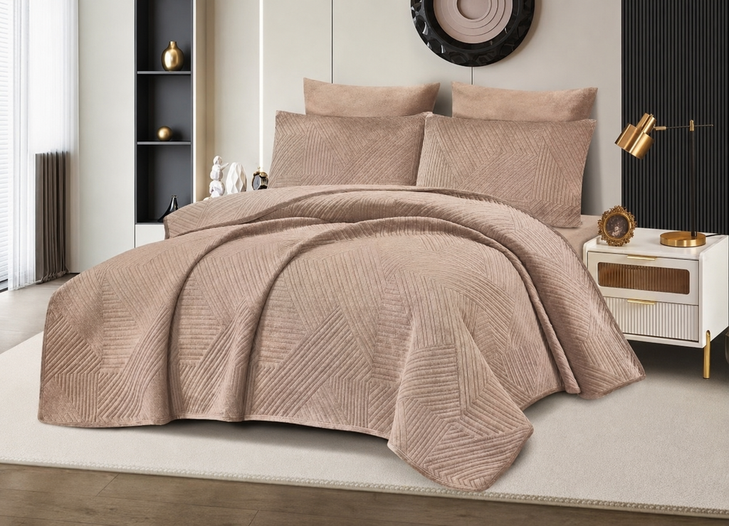 5pcs Velvet Quilted Winter Bedspread Set