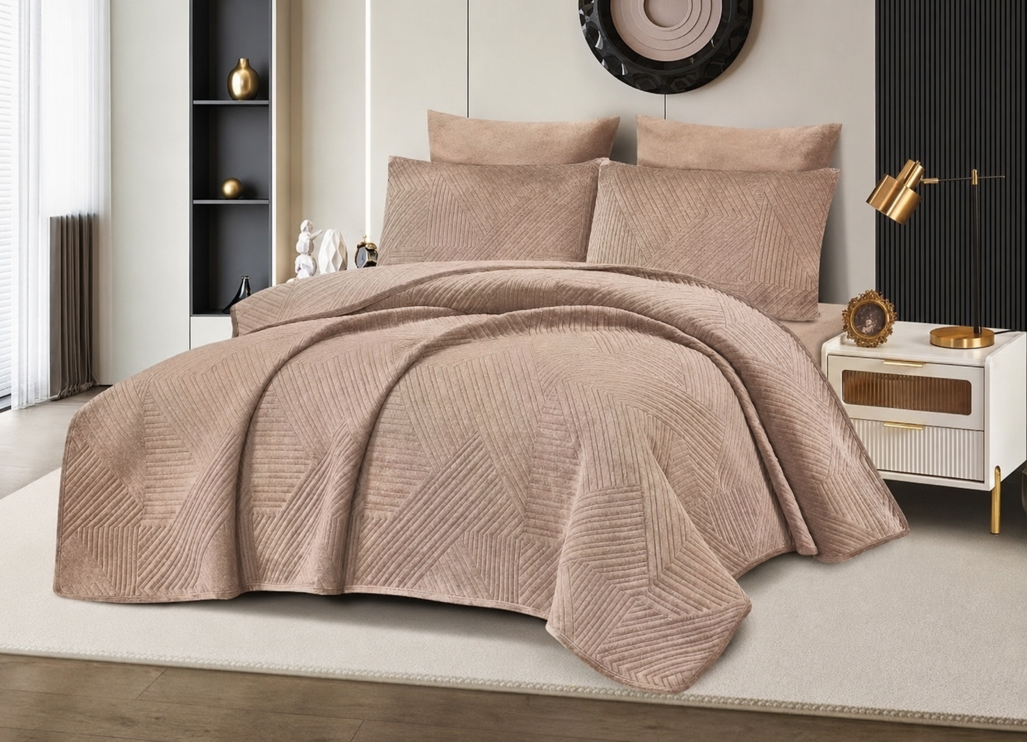 5pcs Velvet Quilted Winter Bedspread Set