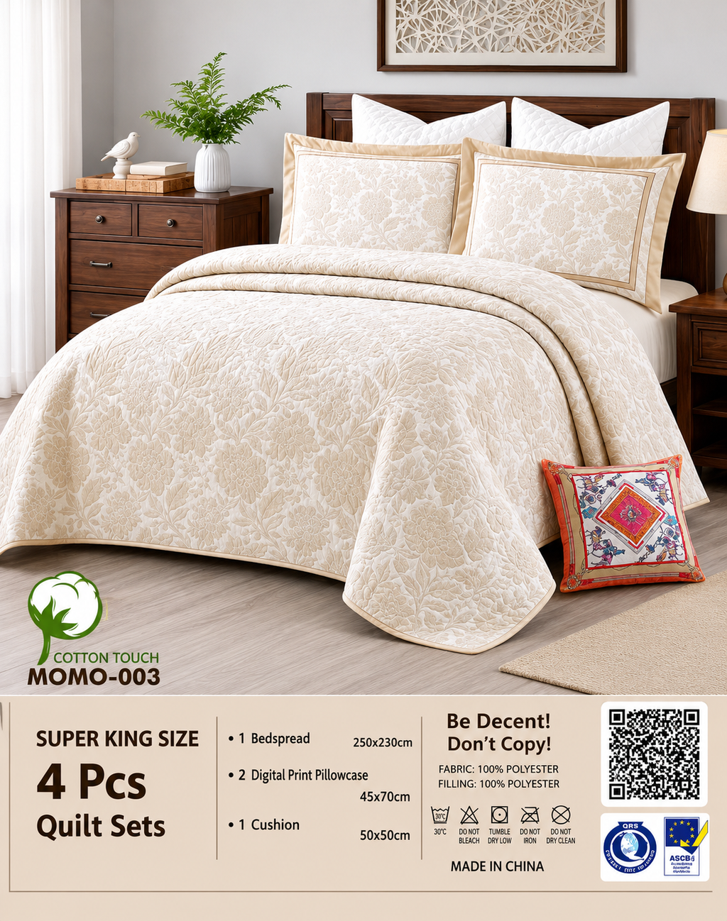 Momo 4pcs Super King Reversible Quilt Set