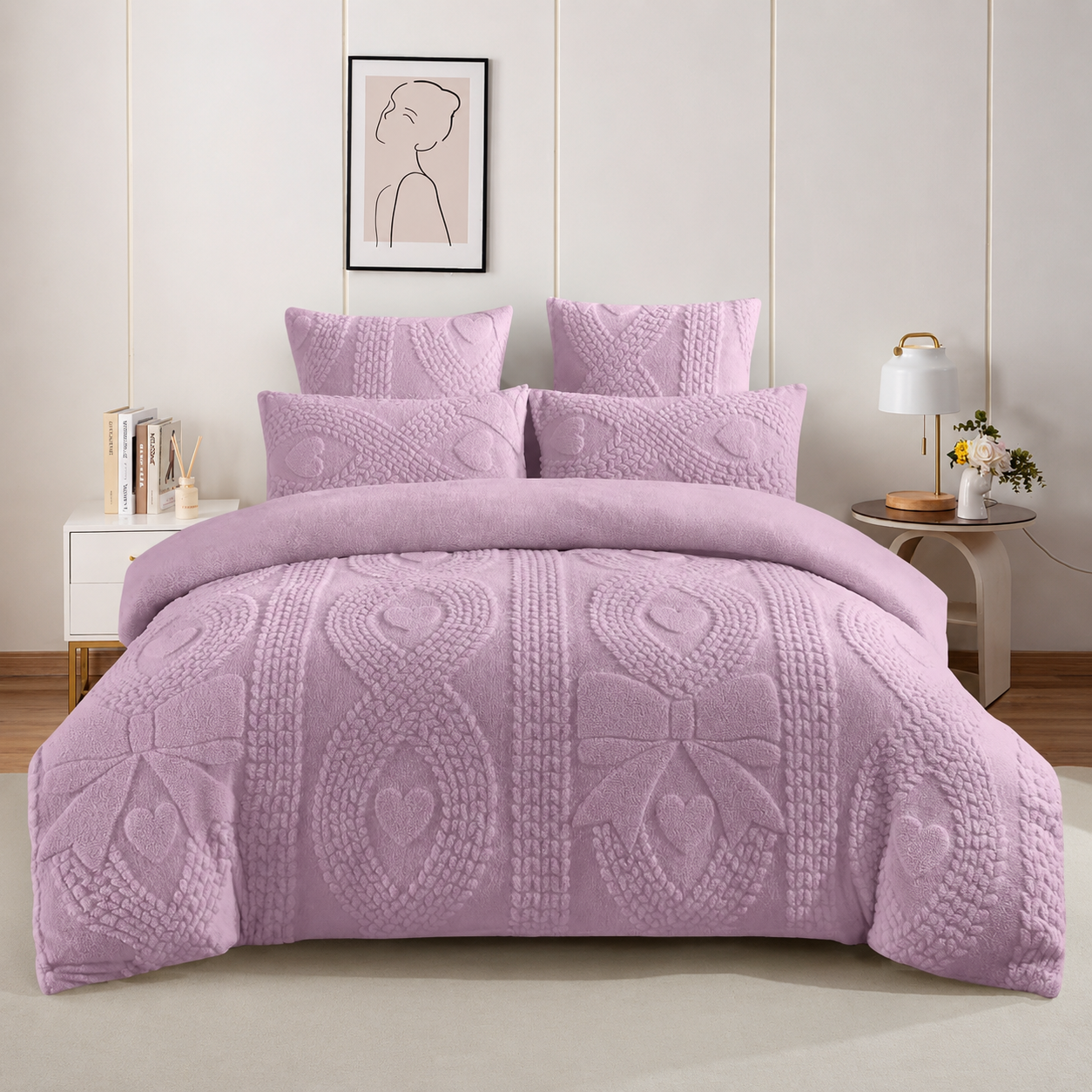 5pcs Comforter Set with White Fleece Inner