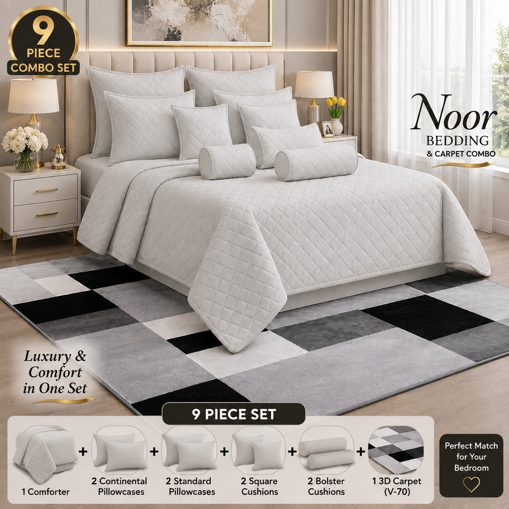 9pcs Comforter & 3D Carpet Combo Set