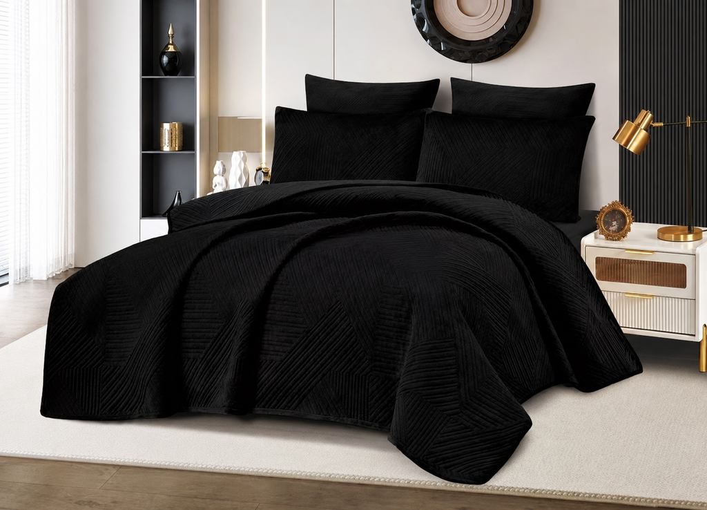 5pcs Velvet Quilted Winter Bedspread Set