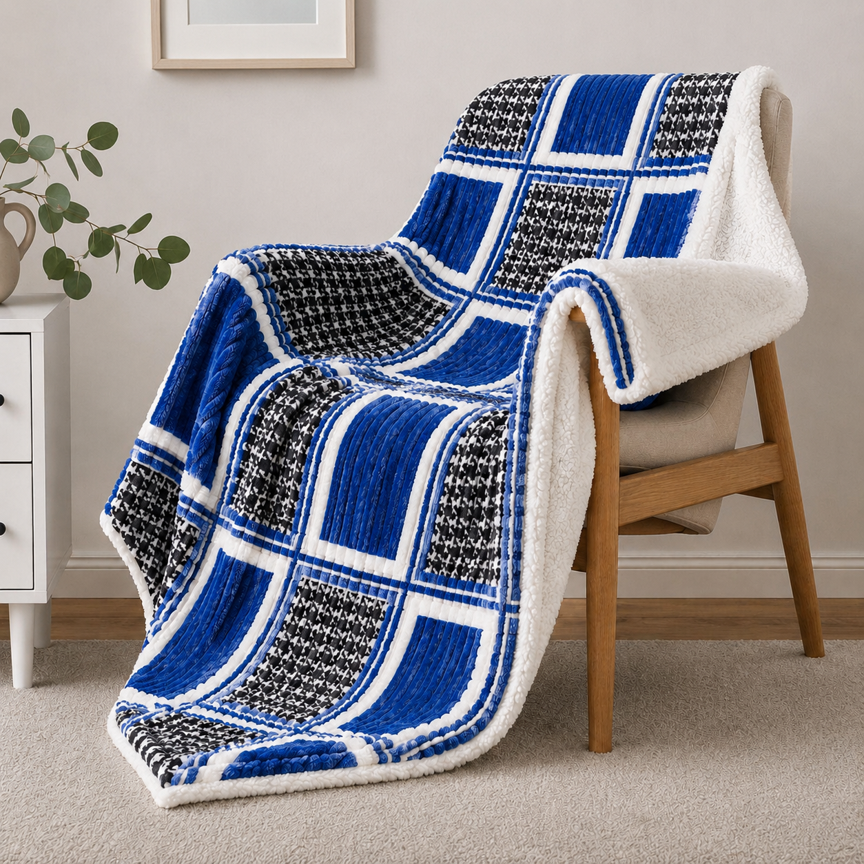 Sherpa-Backed Fleece Throw Blanket 200x230cm