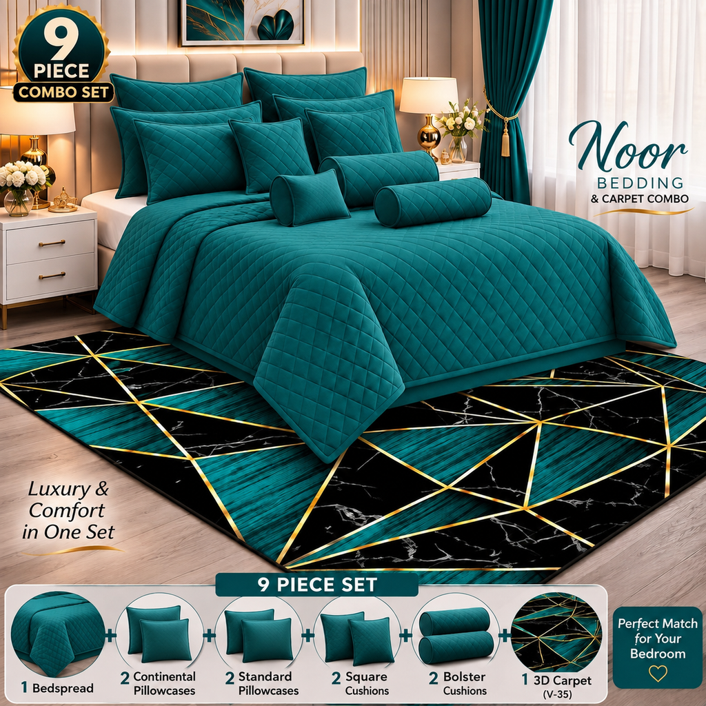9pcs Comforter & 3D Carpet Combo Set