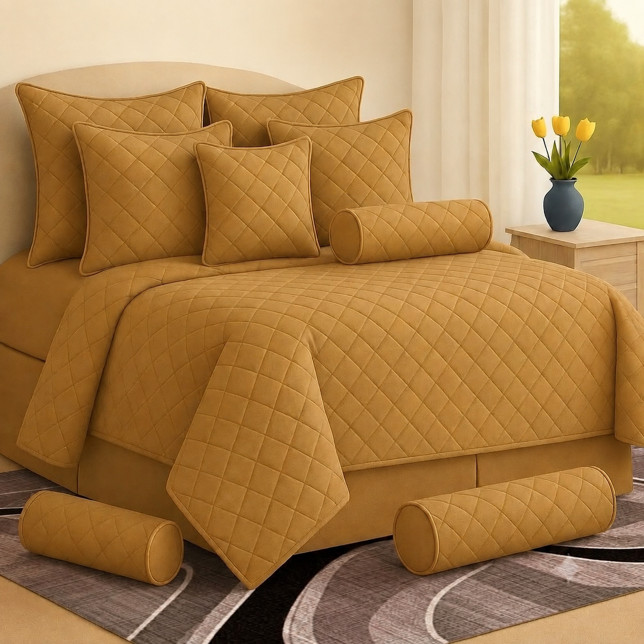 9pcs Comforter & 3D Carpet Combo Set