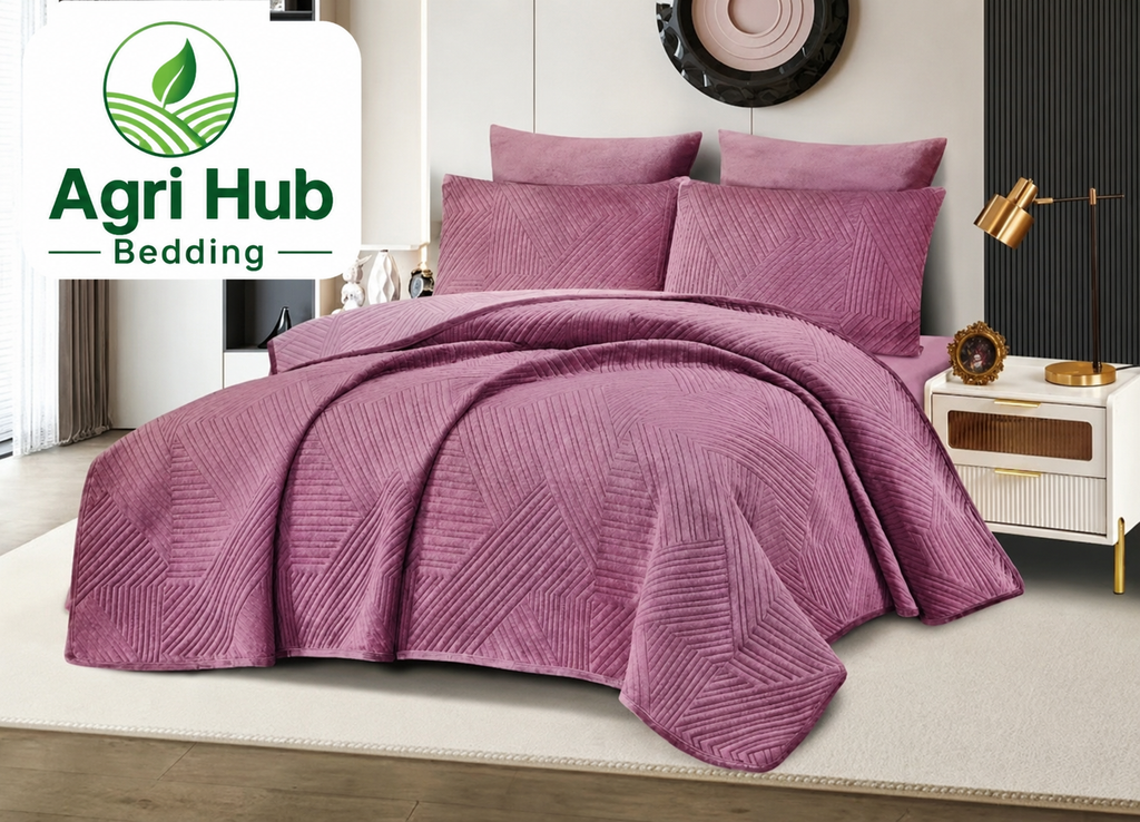 5pcs Velvet Quilted Winter Bedspread Set