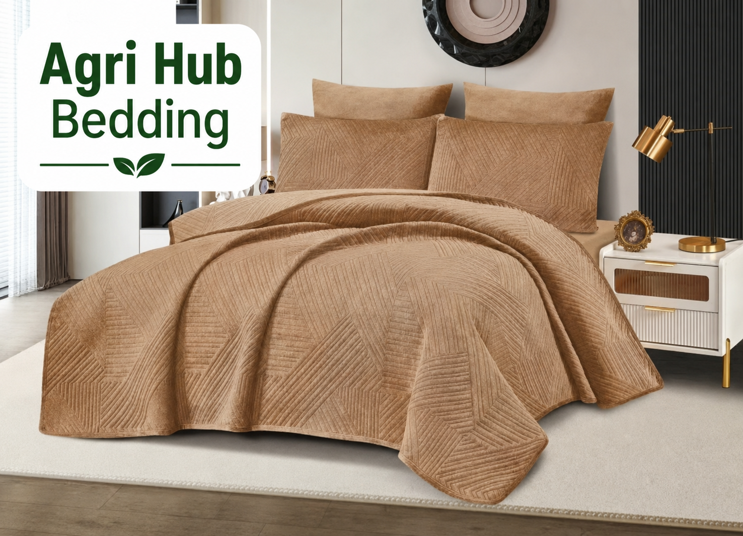 5pcs Velvet Quilted Winter Bedspread Set