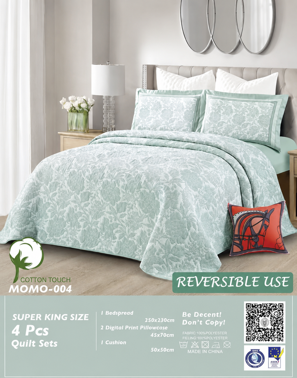 Momo 4pcs Super King Reversible Quilt Set