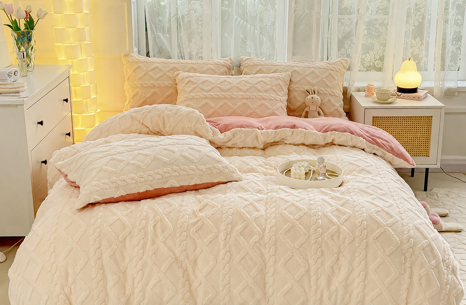 5pcs Fleece Comforter Set with Embossed Pattern