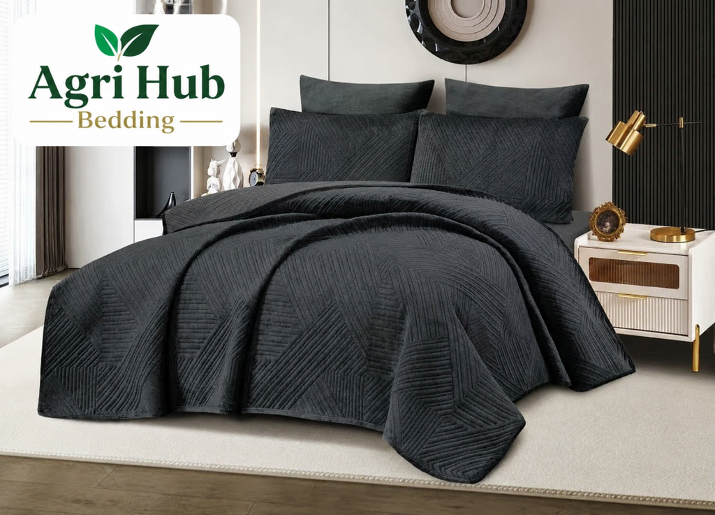 5pcs Velvet Quilted Winter Bedspread Set